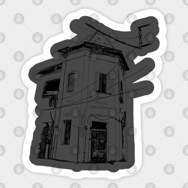 The old building vintage with line style Sticker by satu_empat